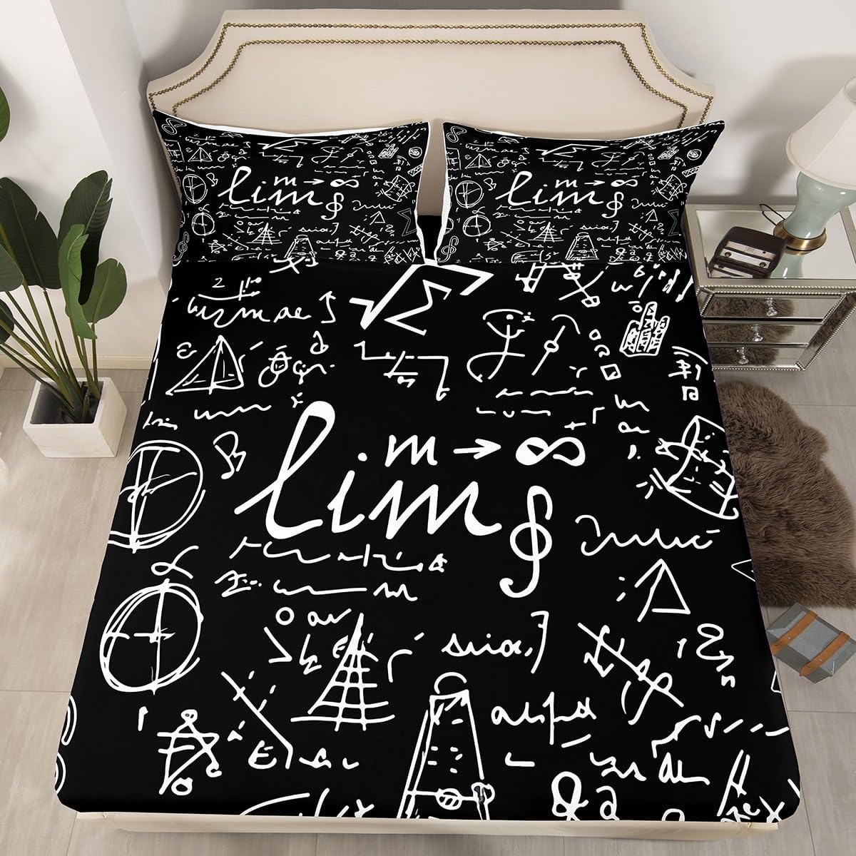 Erosebridal Science Theme Bed Sheets Set Full Size for Boys Girls Chemistry Periodic Table Print Sheet Set Chemical Subject Theme Sheets Teens Kids Math Science Atyle Fitted Sheet 4 Pcs