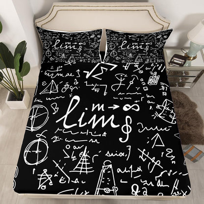 Erosebridal Science Theme Bed Sheets Set Full Size for Boys Girls Chemistry Periodic Table Print Sheet Set Chemical Subject Theme Sheets Teens Kids Math Science Atyle Fitted Sheet 4 Pcs