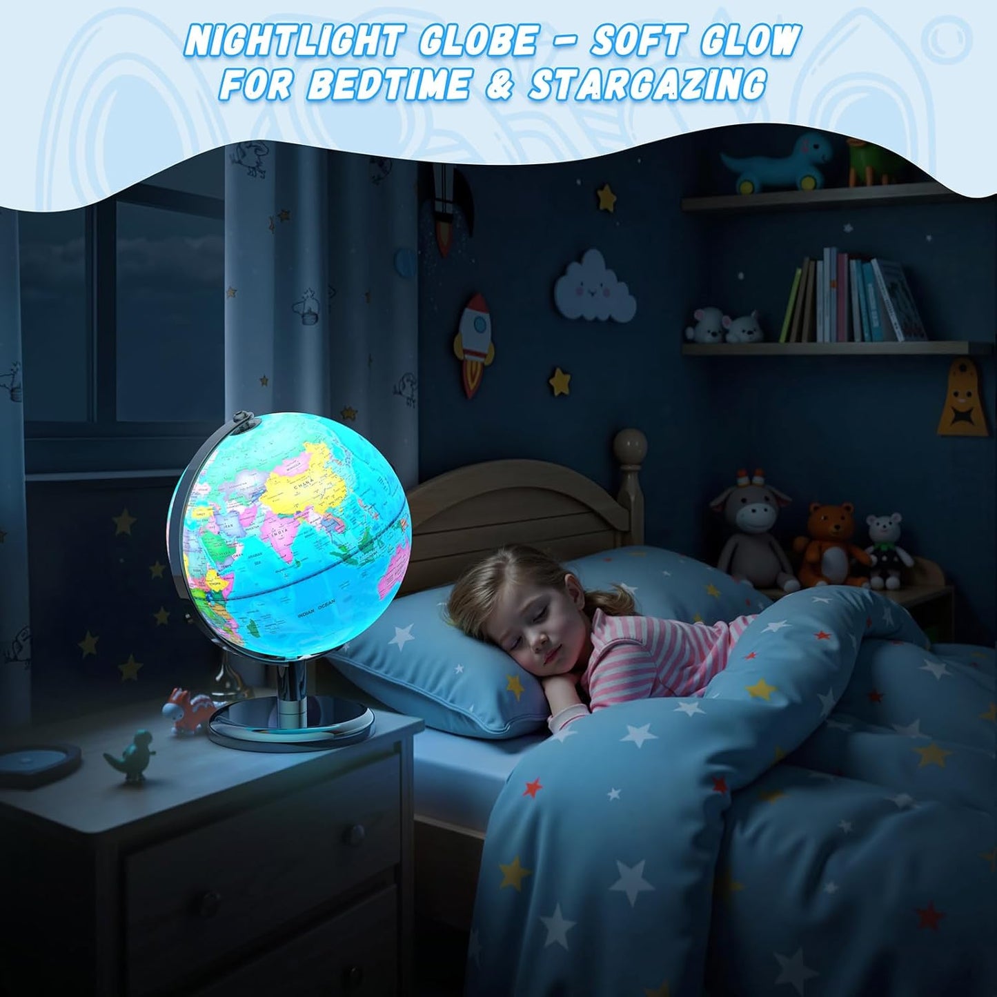 12" Illuminated World Globe for Children & Adults, Globe Lamp with World Map for Kids, Stable Heavy Metal Base, Interactive STEM Learning Gift & Night Light