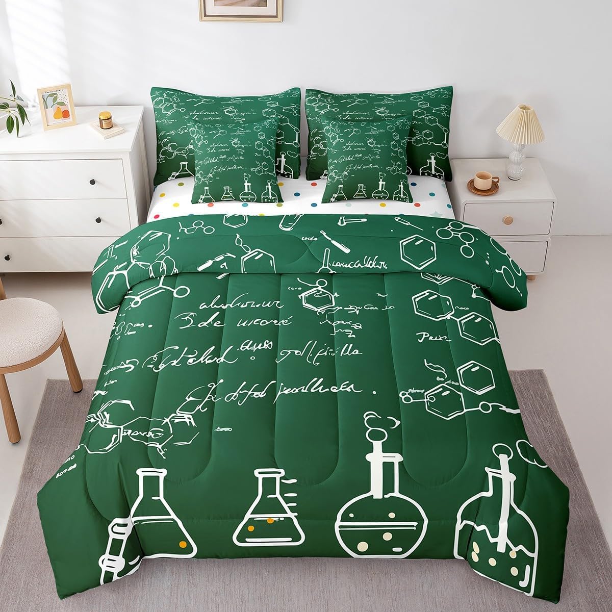 Erosebridal Chemical Equation Bed in a Bag Queen Comforter Set 7 Piece,Chemistry Bedding Sets Science Students Learning Gift Sheet Set with Comforter,Molecular Formula Education Bed Set - Colors A