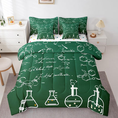 Erosebridal Chemical Equation Bed in a Bag Queen Comforter Set 7 Piece,Chemistry Bedding Sets Science Students Learning Gift Sheet Set with Comforter,Molecular Formula Education Bed Set - Colors A