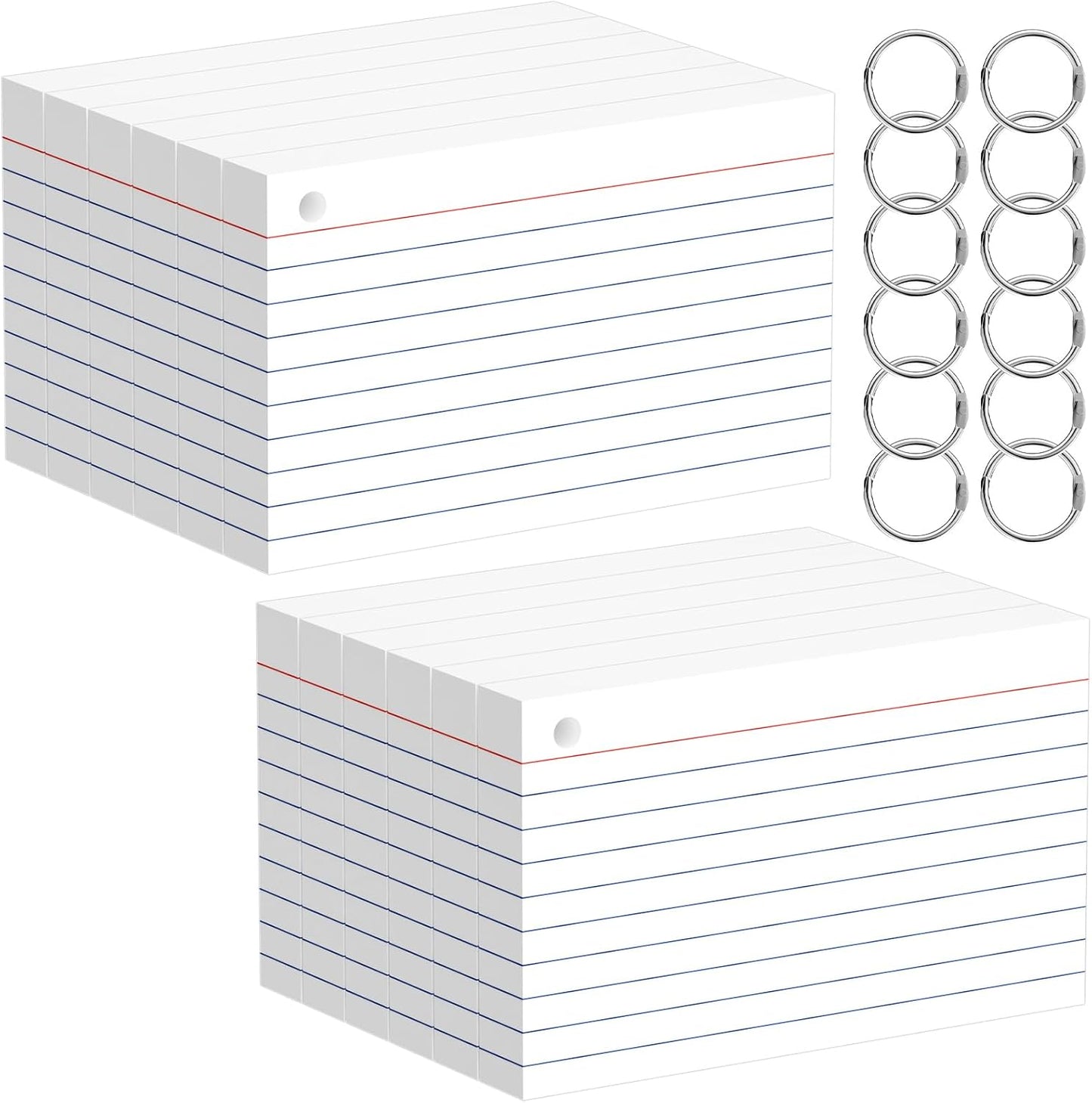 Index Cards 3x5 Inches, 300 PCS, Colored Flash Cards With Ring, Punched Lined Study Card Ruled Flashcards Notecards, Ruled Front And Blank Back, Note Card for School, College And Home