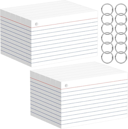 Index Cards 3x5 Inches, 300 PCS, Colored Flash Cards With Ring, Punched Lined Study Card Ruled Flashcards Notecards, Ruled Front And Blank Back, Note Card for School, College And Home