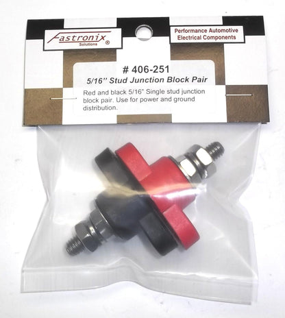 Fastronix 3/16" (#10-32) Stainless Steel Single Stud Power and Ground Junction Block Red and Black