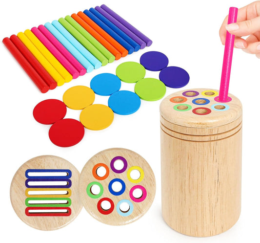 ROOCHKD Wooden Sorting Toy Montessori Color & Shape Sorter Lacing Beads Sequencing Toy Class Activity Toddlers Fine Motor Game for Colors and Shapes Learning, Birthday Gifts for Boys and Girls