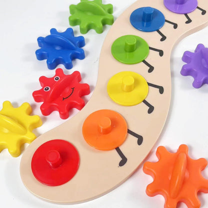 Rainbow Caterpillar Gear Toy - Teaches Color Names & Matching - Spinning Rainbow Baby Toy - Toddler Puzzle