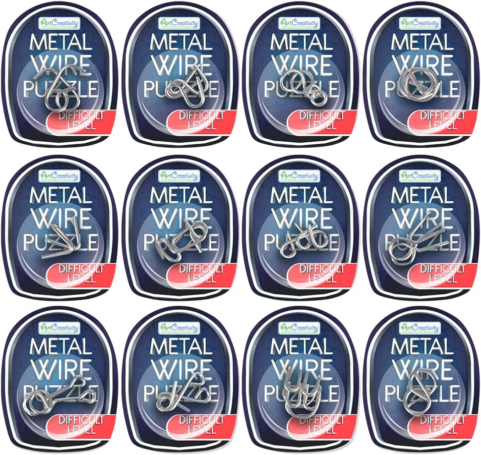 Gamie Brain Teaser Puzzles, Metal Wire Puzzle Set of 12 Unique Individually IQ Wire Metal Puzzles - Fun Brain Teaser IQ Game - Great Educational Toy for Party Favor Kids and Adults Challenge