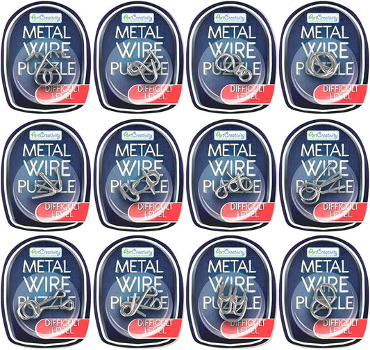 Gamie Brain Teaser Puzzles, Metal Wire Puzzle Set of 12 Unique Individually IQ Wire Metal Puzzles - Fun Brain Teaser IQ Game - Great Educational Toy for Party Favor Kids and Adults Challenge