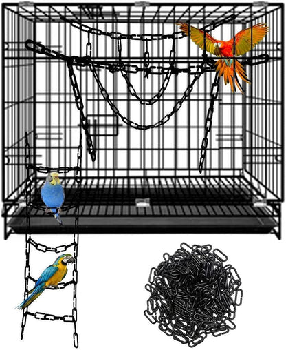 200-Piece Rainbow Plastic Chain Links & Toys - Interlocking C-Clip Bird Cage Accessories for Parakeets, Sugar Gliders, Small Pets (Climbing/Swinging Toys)