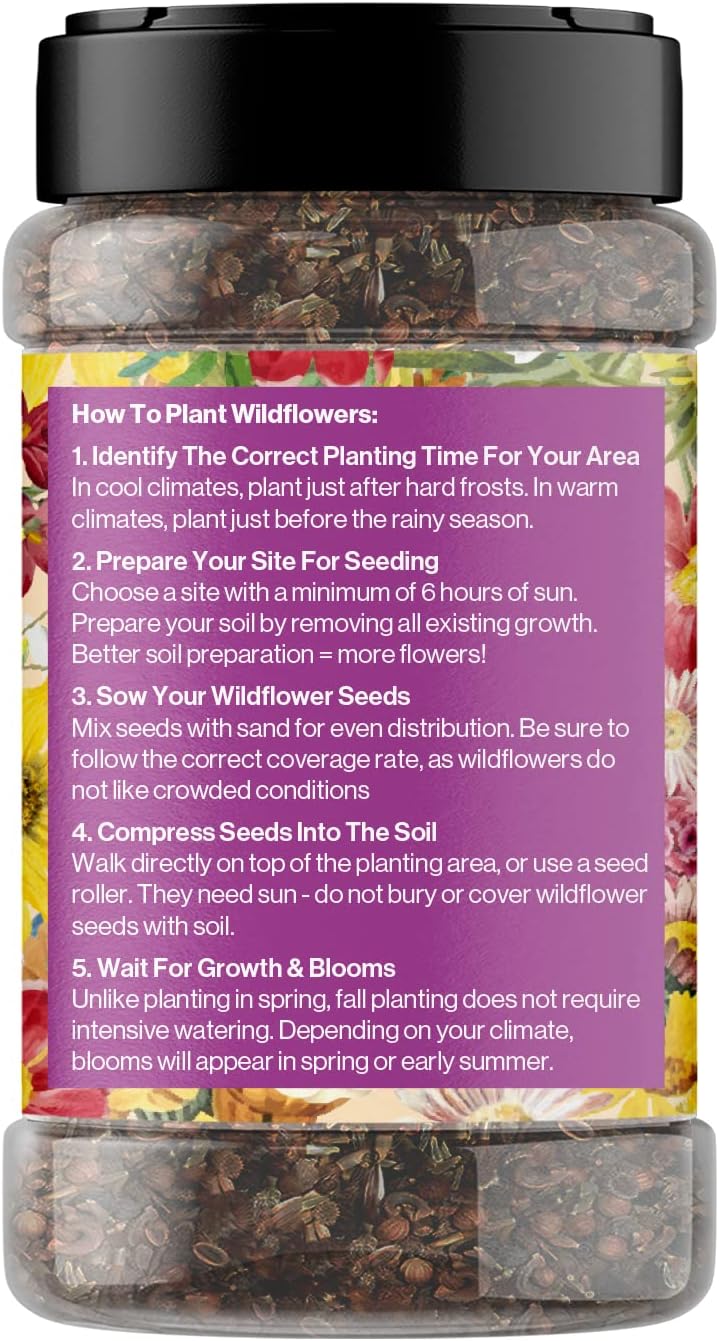 Mini Wildflower Seed Shaker - Save The Bees Seed Mix, by GevaGrow | 80,000+ Seeds | Pollinator & Bee Attracting Flower Seeds Bulk for Planting in Pots & Outdoor Gardens | 2 Ounce