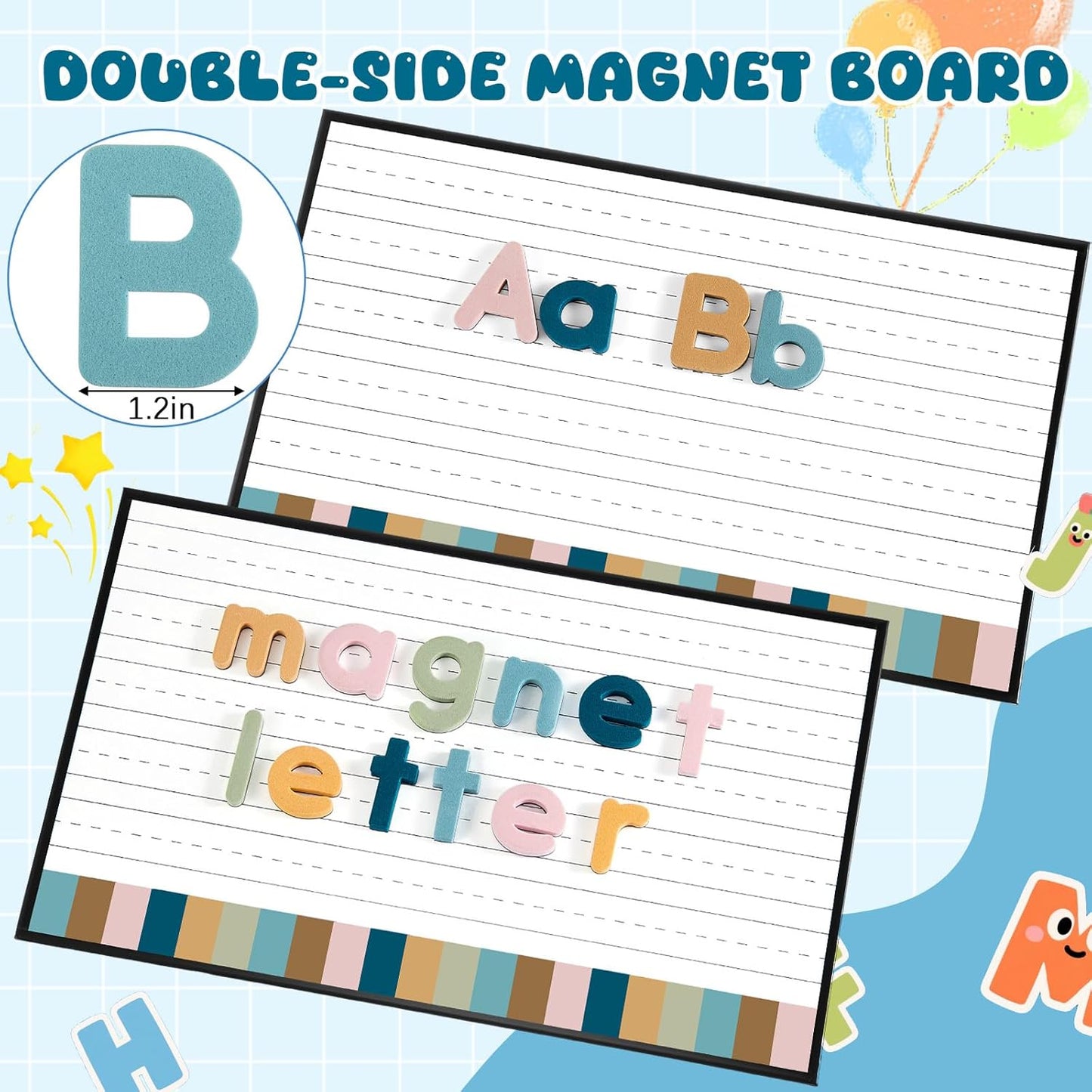 MotiMind 246 Pcs Soft Foam Magnetic Alphabet Letters Kit EVA Alphabet Learning Toys with Whiteboard and Pens Fridge Magnets for Preschool Kids Toddler Spelling and Learning (Boho Color)