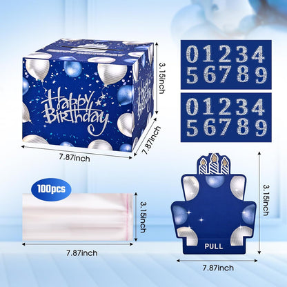 10 Happy Birthday Money Box for Cash Gift, 10th Birthday Decorations for Boys and Girls, Gifts for 10 Year Old Boy, Boy Gift Ideas, Cool Things for Teen -Blue with 100PCS Bags