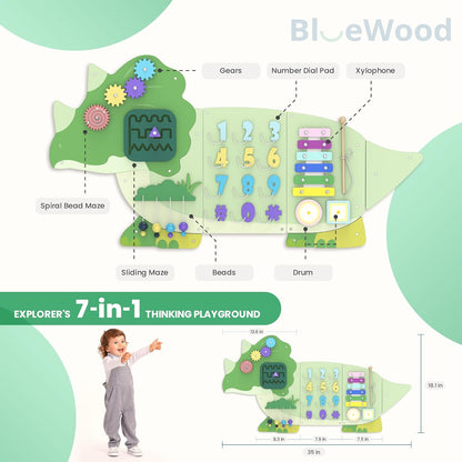 BlueWood Wooden Wall Busy Board Panels, Toddler Learning Activity Center, Montessori Philosophy Sensory, Educational Toys, Conducive to All-Round Development - Whale