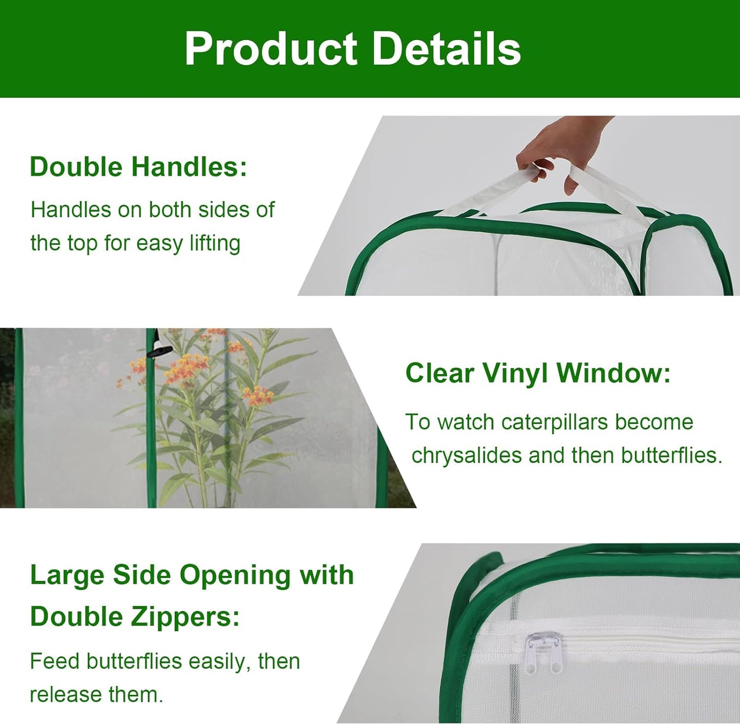 Butterfly & Insect Habitat Cage 24" x 24" x 36", Extra Large Butterfly Enclosure with Poop Tray for Easy to Clean, Pop-up Caterpillars Mesh Cage Terrarium with Sunshade Top for Outdoor.