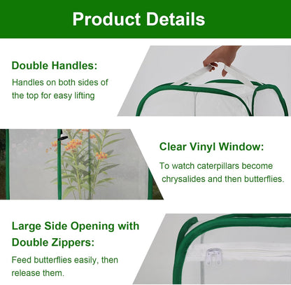 Butterfly & Insect Habitat Cage 24" x 24" x 36", Extra Large Butterfly Enclosure with Poop Tray for Easy to Clean, Pop-up Caterpillars Mesh Cage Terrarium with Sunshade Top for Outdoor.