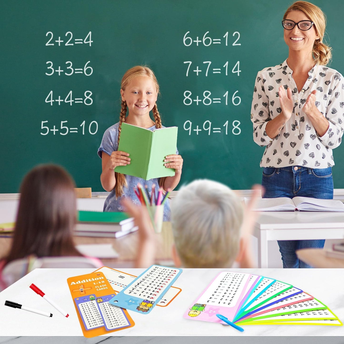 1-12 Multiplication Flash Cards, Large Math Table Flashcards, Including 15 Cards, 2 Dry Erase Markers, 1 Rings, Educational Times Table Flashcards for Classroom Home, for 1st to 3rd Grades