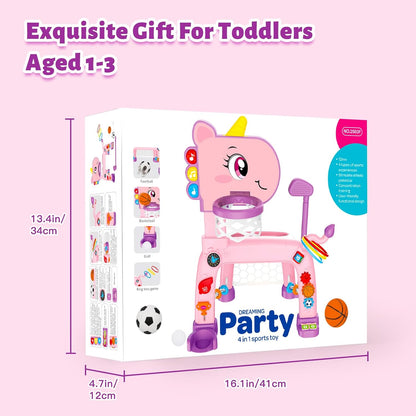 4 in 1 Toddler Basketball Hoop & Soccer Goal, Kids Sports Toy for 1 2 3 Years Old Girls Boys, Baby Toy with Sound & Light, Birthday Gift for 12-18 Months, Pink