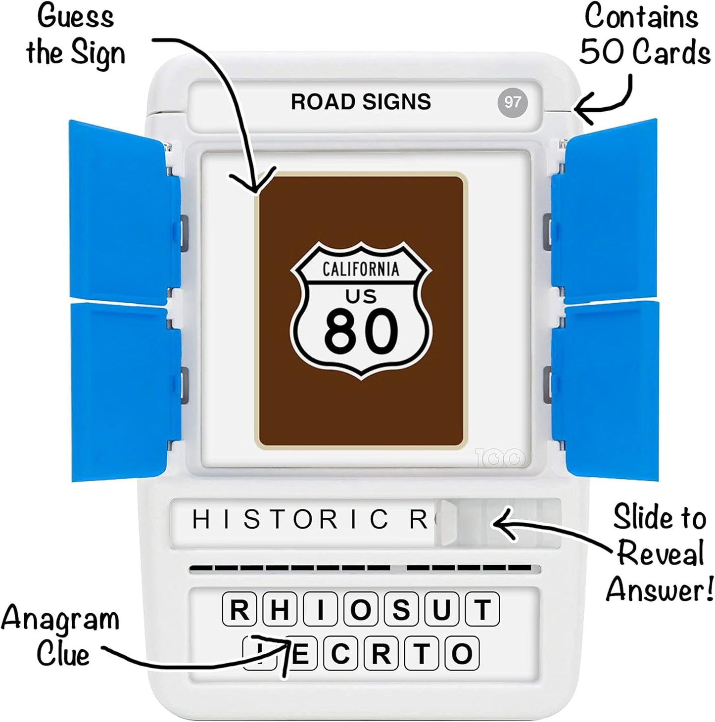 100 PICS Brain Teasers Travel Game - Solve 100 Puzzles | Flash Cards with Slide Reveal Case | Card Game, Gift, Stocking Stuffer | Hours of Fun for Kids and Adults | Age 6+