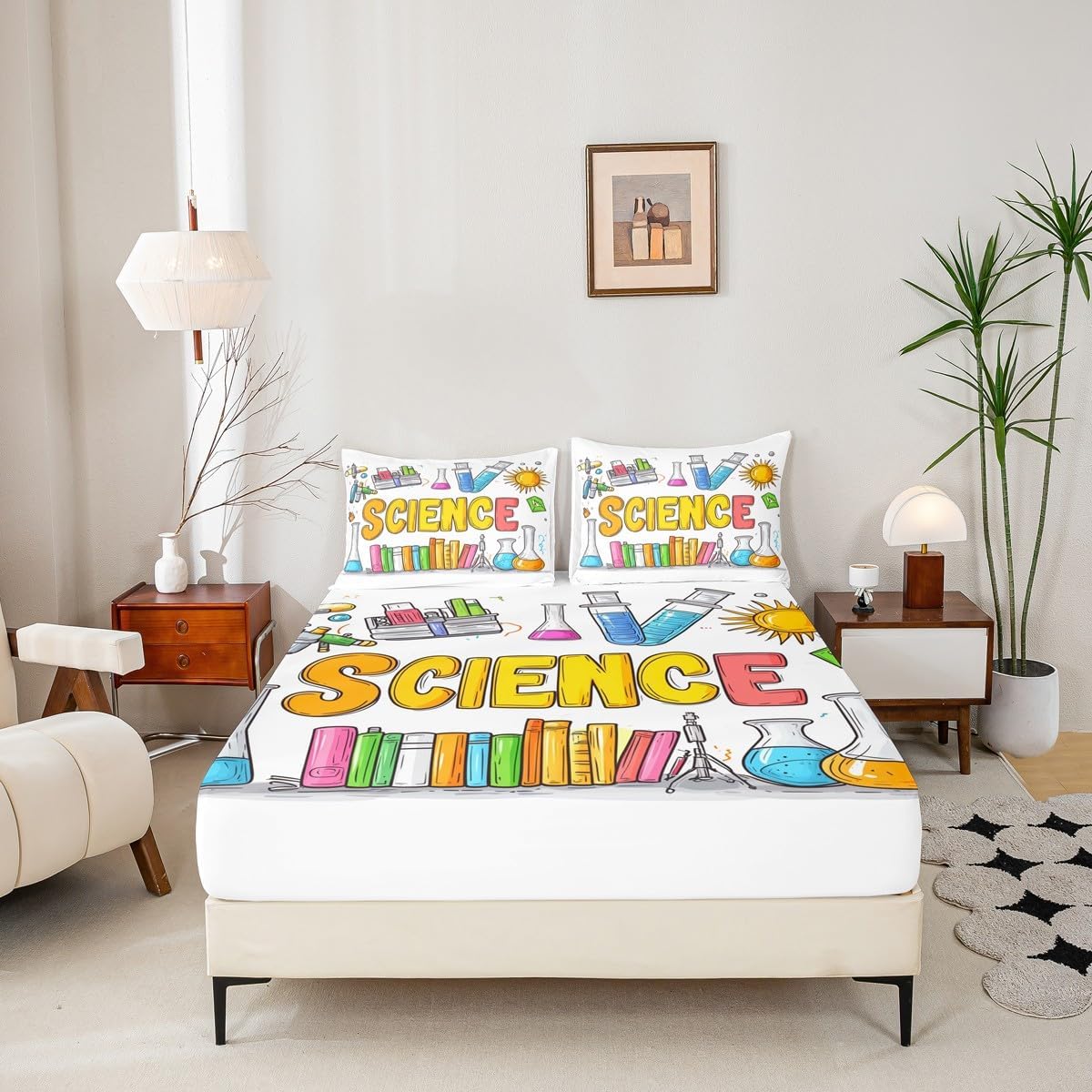 Chemistry Bed Sheets for Kids Teens Girls Boys,Chemical Experiment Fitted Sheet Twin,Science Themed Sheets for Math Lovers,Chemistry Lab Bedding Set,White and Black