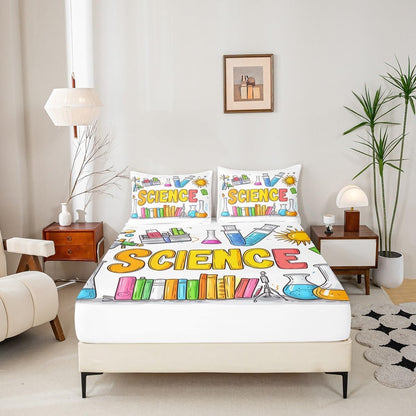 Chemistry Bed Sheets for Kids Teens Girls Boys,Chemical Experiment Fitted Sheet Twin,Science Themed Sheets for Math Lovers,Chemistry Lab Bedding Set,White and Black
