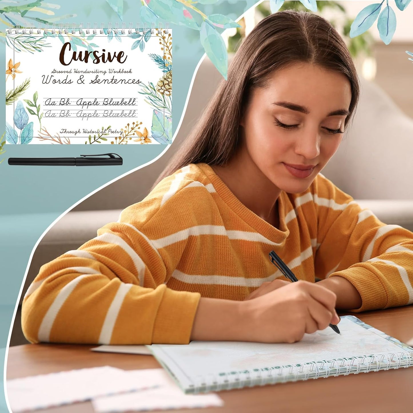 Maitys Grooved Cursive Handwriting Workbook Kit Reusable Cursive Workbook Groove Writing Practice Books Grooved Handwriting Practice for Adults and Beginner Improving Write Skills