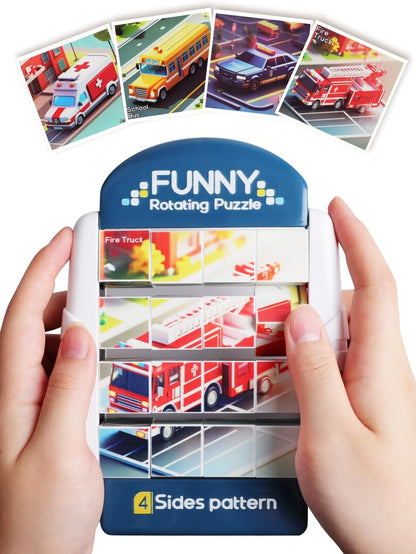 16-Piece Rotating Puzzles for Kids 4-6, Toddlers Puzzles 2-4, Road Trip, Airplane Activities Game, Travel Toys - Brain Teaser, Fine Motor Skills, Birthday Gifts Boys & Girls - Transportation