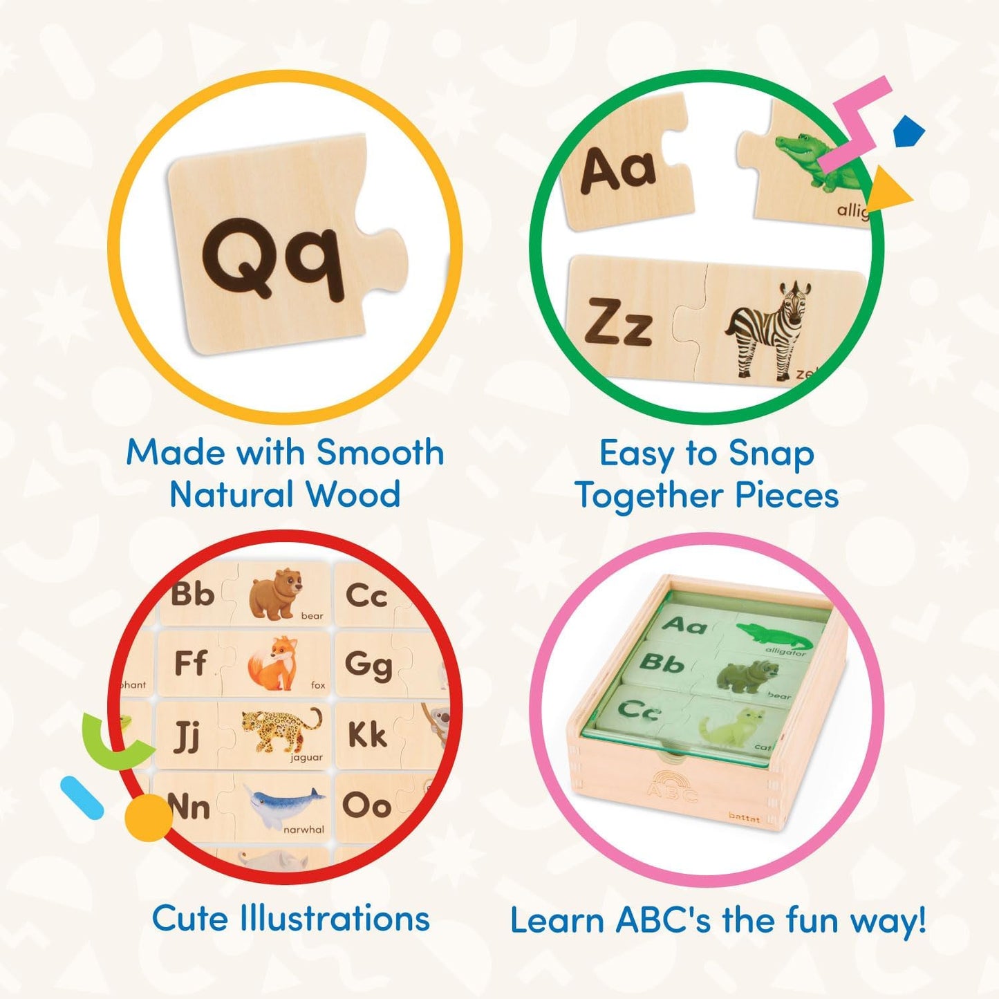 Battat – One – Match Puzzle – Alphabets Wooden Puzzle for Toddlers – Wooden Toys – Educational Toys – 3+ Years– Self Correcting Puzzles with Storage Box ABC