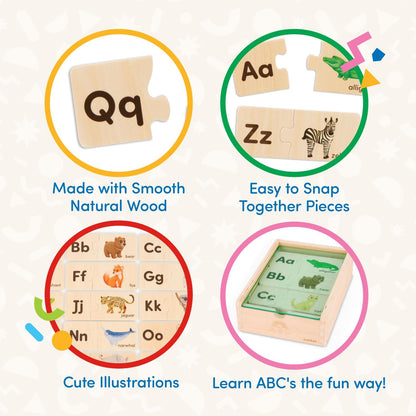 Battat – One – Match Puzzle – Alphabets Wooden Puzzle for Toddlers – Wooden Toys – Educational Toys – 3+ Years– Self Correcting Puzzles with Storage Box ABC