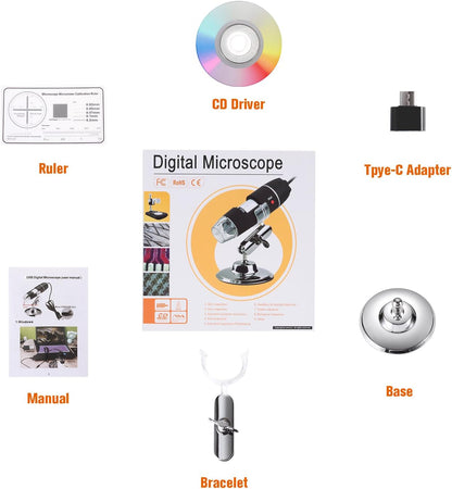 USB Microscope for Android/PC, 40-1000X Magnification Digital Microscope Camera Endoscope with 8 Adjustable LED Lights (Not Compatible with iPhone/iPad)
