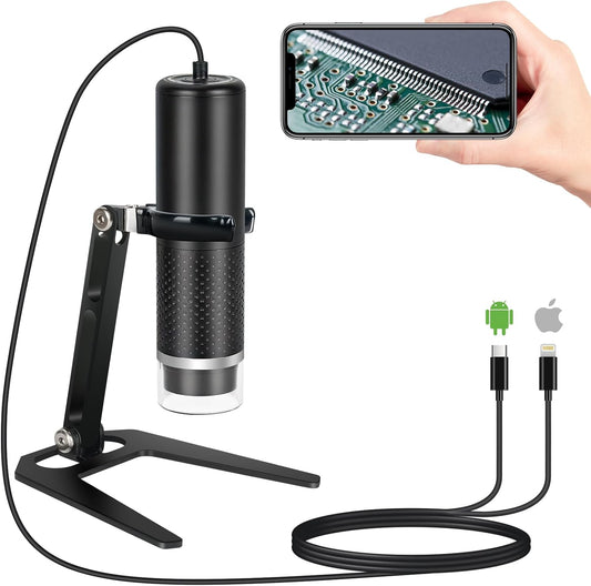 USB Digital Microscope Compatible with iOS and Android Devices (Not for Any PC), 50x-1600x Magnification, 1920x1440P HD Portable Microscope Camera for Adults, Children, Students