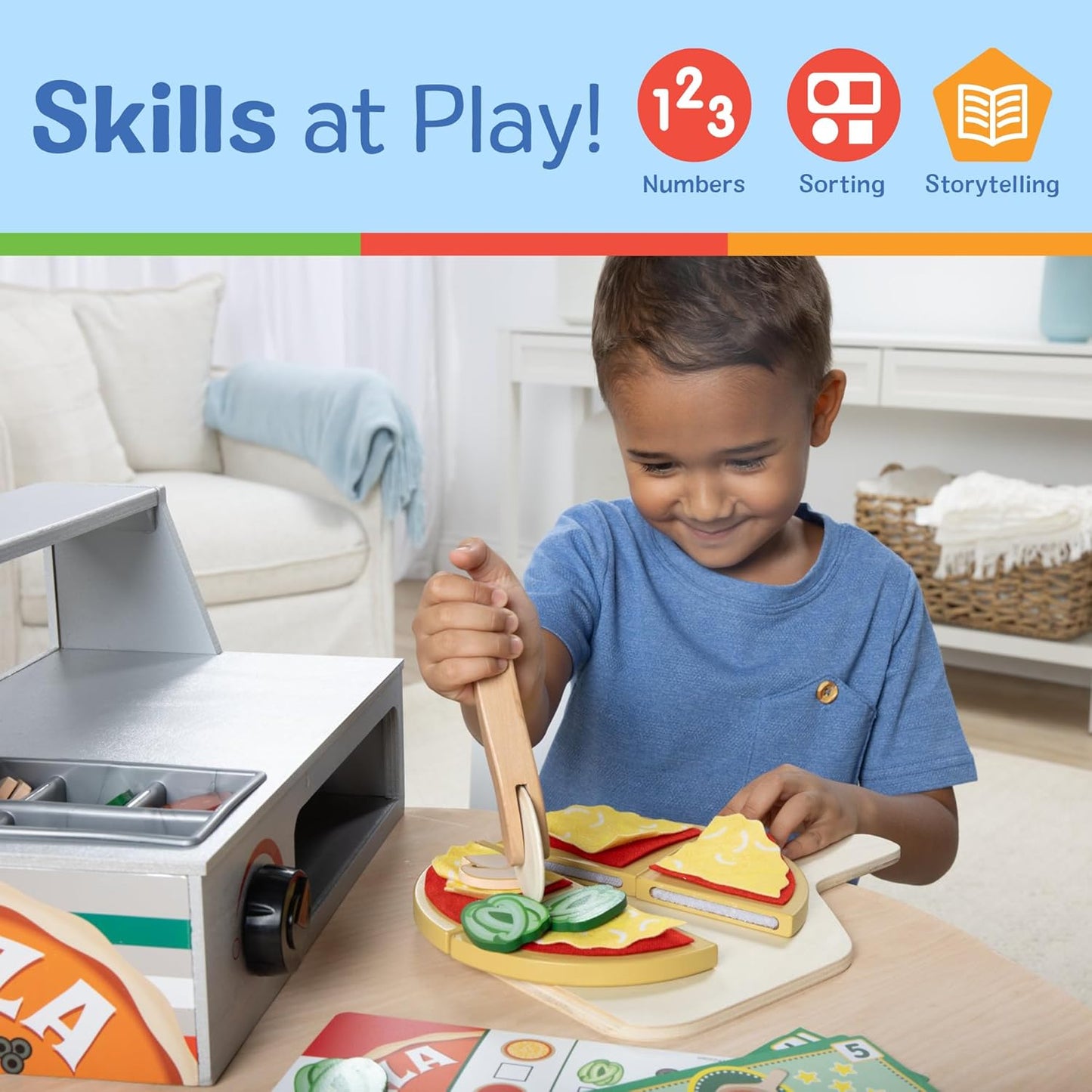 Melissa & Doug Top & Bake Wooden Pizza Counter, Kids Kitchen Playset with Play Food & Play Kitchen Accessories, Preschool Toys for Girls & Boys Ages 3+ - FSC Certified
