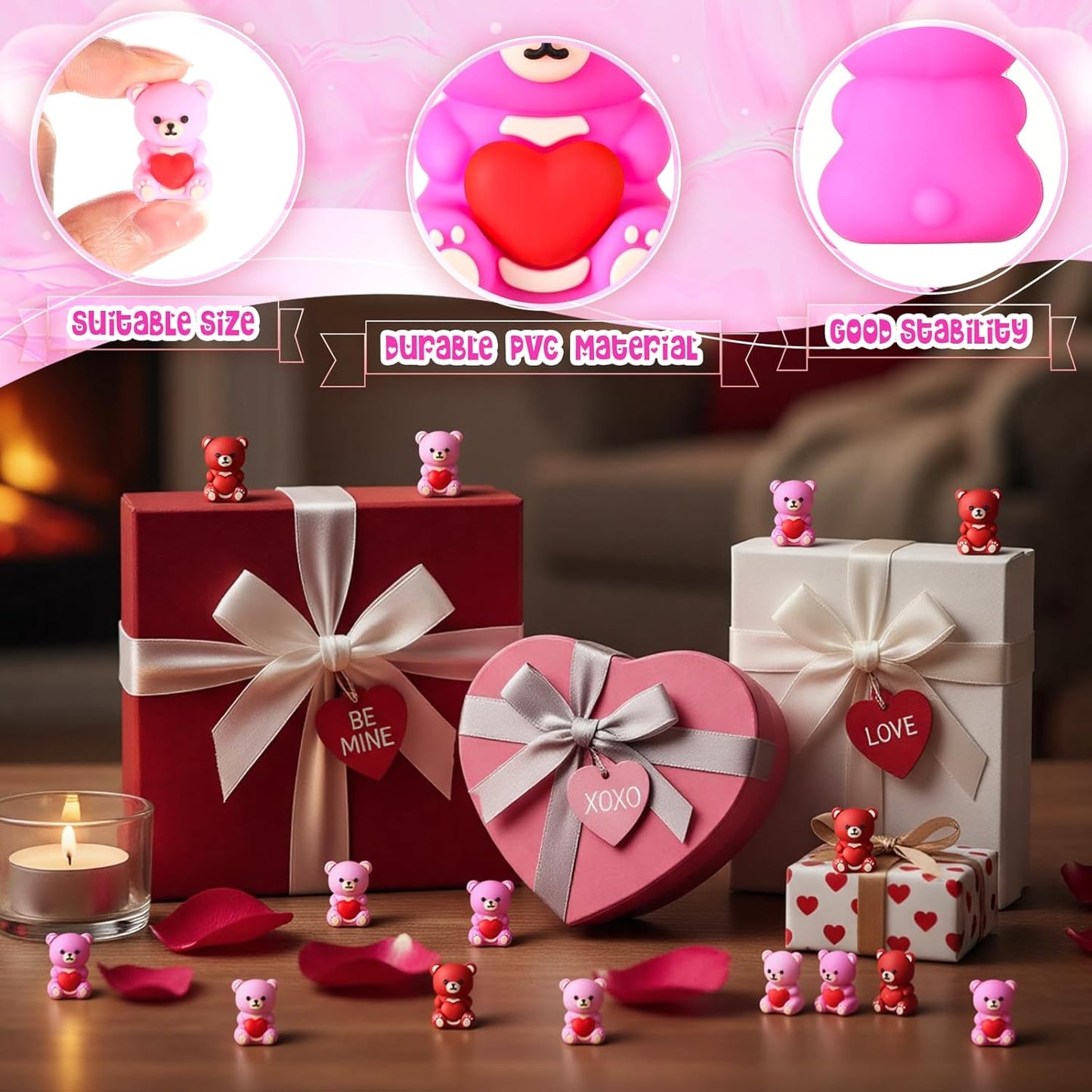 Gerrii 50 Pcs Mini Teddy Bears Bulk Small Miniature Figurines Rubber Mini Bears Tiny Little Heart for Home Desktop Landscape Counting Manipulatives Valentines Day (Colorful)