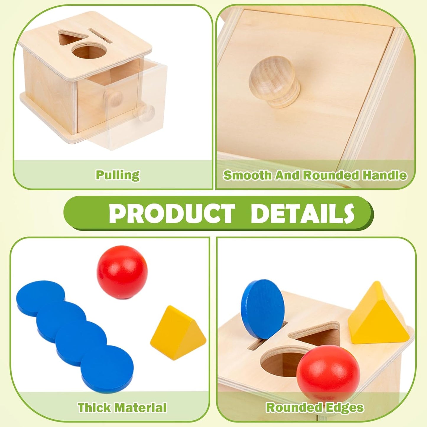 Adena Montessori Coin Box -Natural Wood Double-Sided Object Permanence Box Toy for 1-Year-Old Babies, Wooden Montessori Developmental Toy for 6-12 Month, Early Learning Gift
