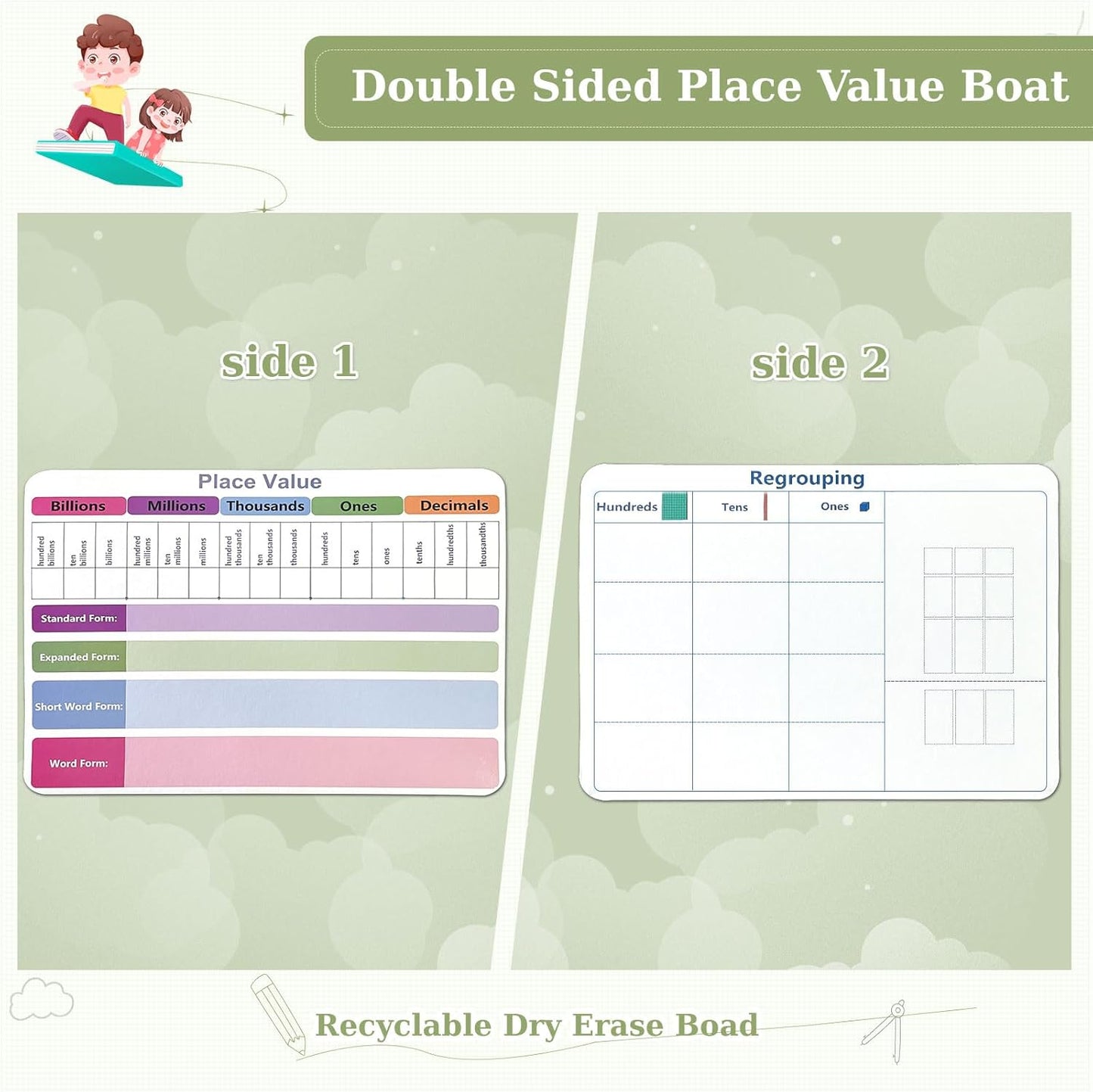 24 Set Place Value WhiteBoard, 9" x 12" Double Sided Dry Erase Boards for Kids for Teaching Place Values from Billions to Decimal Numbers, Math Manipulatives Lapboards for Teachers School