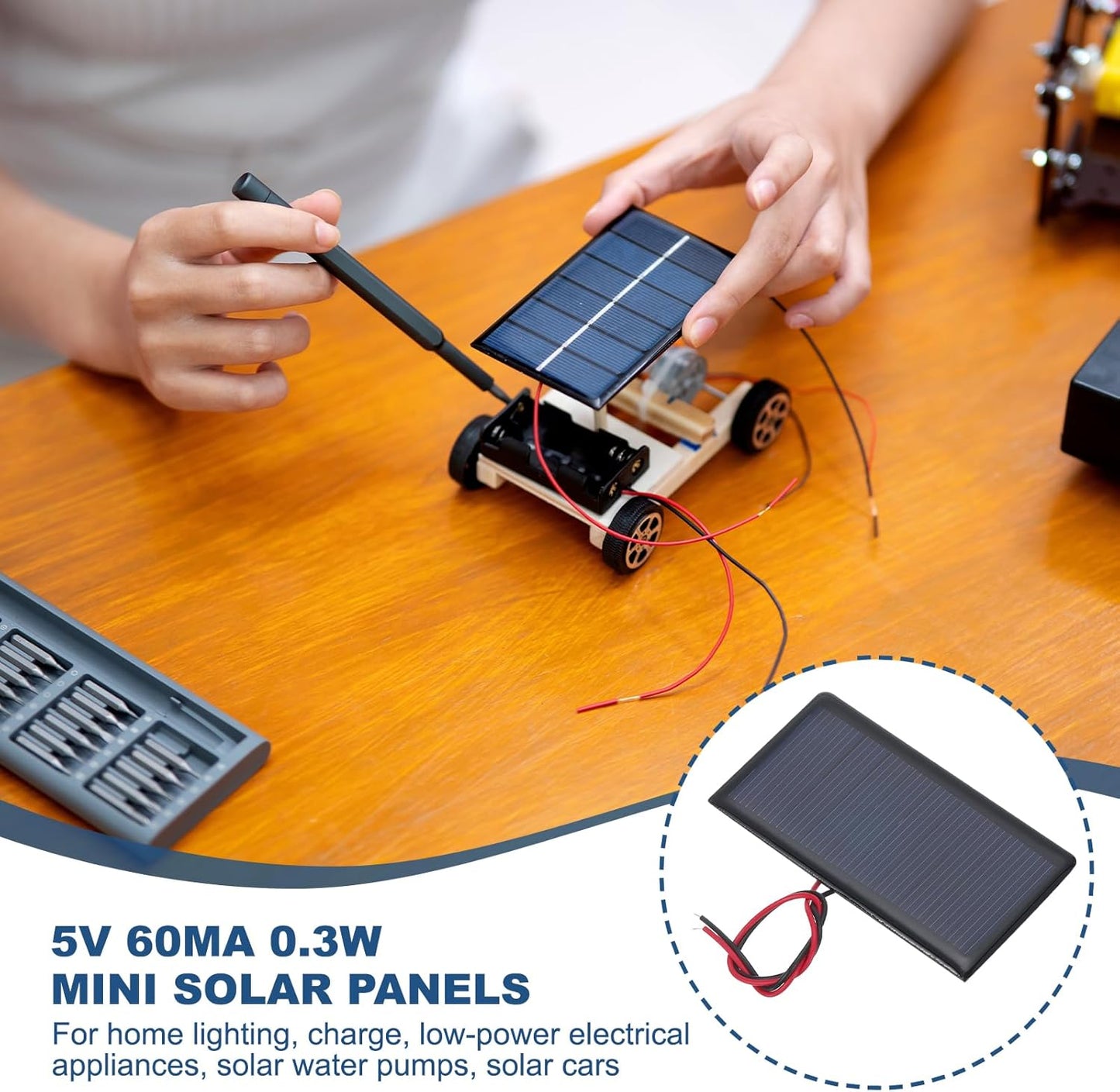 MECCANIXITY 2 Pcs 5.5V 0.44W 70mA Mini Solar Panels, Small Polycrystalline Solar Cell Panel with 2 Cable for DIY Electric Toy Materials Kits Charger, 60mm x 60mm