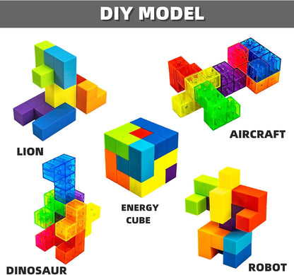 Magnetic Building Blocks Magic Magnetic 3D Puzzle Cubes, Set of 7 Multi Shapes Magnetics Blocks with 54 Guide Cards, Children's Educational Toys and Stress Relief Fidget Toys for Kids Adults