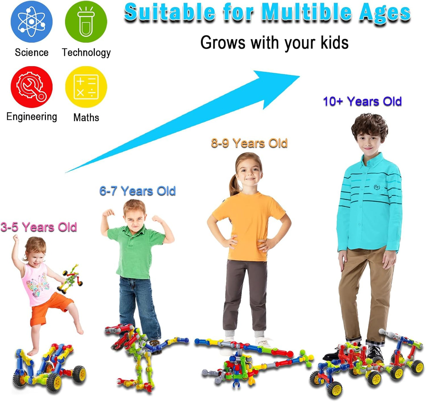 Huaker Stem Building Toys for 3 4 5 6 7 8 Year Old Boys Girls Kids,180 Pieces Building Blocks Educational Learning Toys with Large Storage Box,Ideal Christmas Birthday Gifts