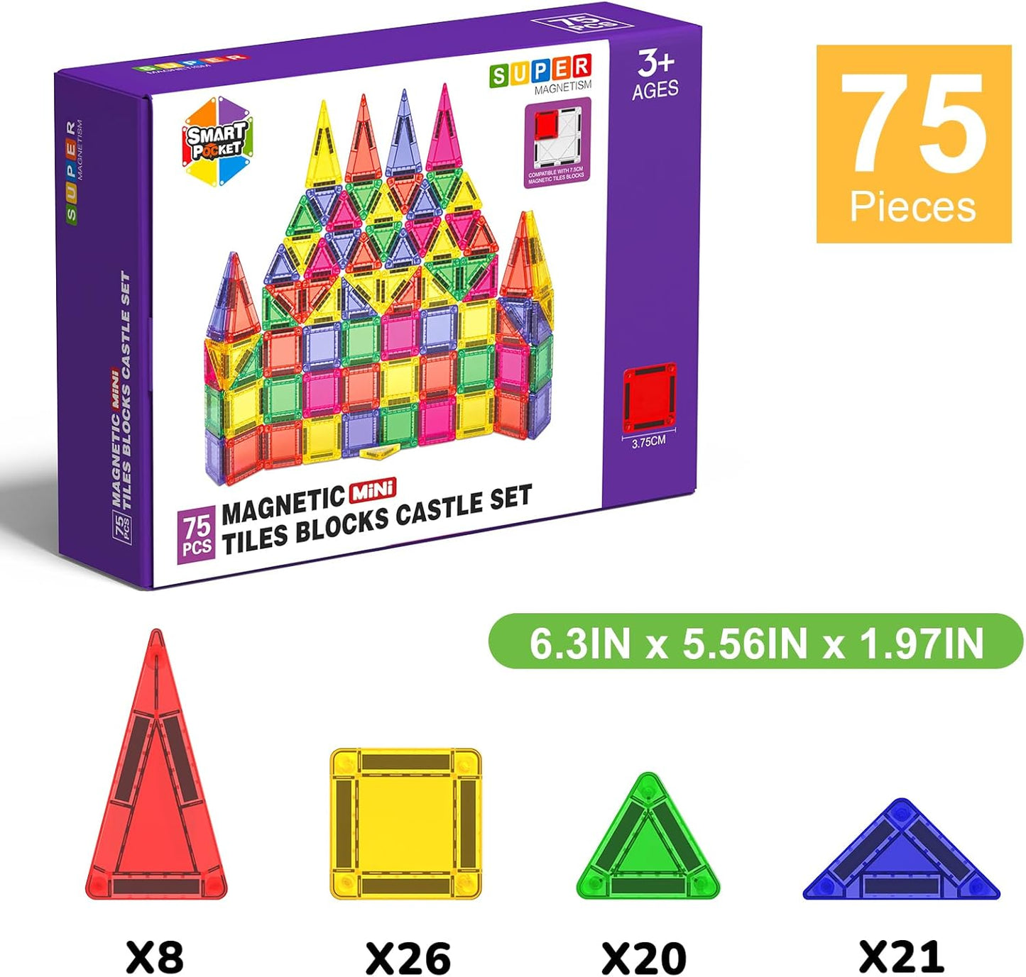Mini Magnetic Tiles, 40 PCS Travel Magnetic Tiles with Tin, Micro Magnet Travel Toy Portable for Kids Age 3+, STEM Educational Building Set Construction Toys, Boys Girls Toddlers Birthday Gifts