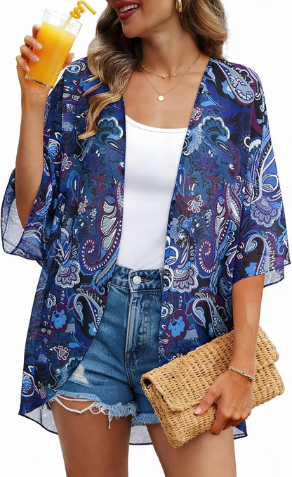 Womens Kimono Cardigans Beach Cover ups Swimwear Puff Sleeve Loose Casual Summer Tops 2026