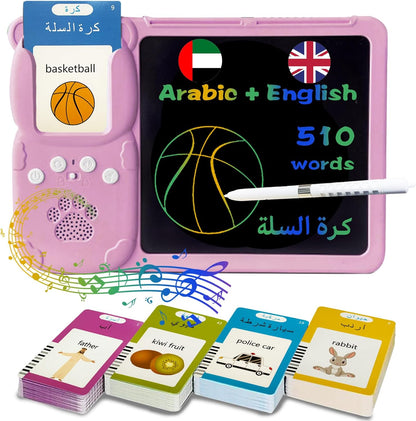 Talking English & Spanish Flash Cards - 8" LCD Writing Tablet for Kids 3-12, Bilingual 510 Sight Words, Toddler Pocket Speech, Drawing Sketch Pad, Autism Toys for Boys (Spanish, Blue)