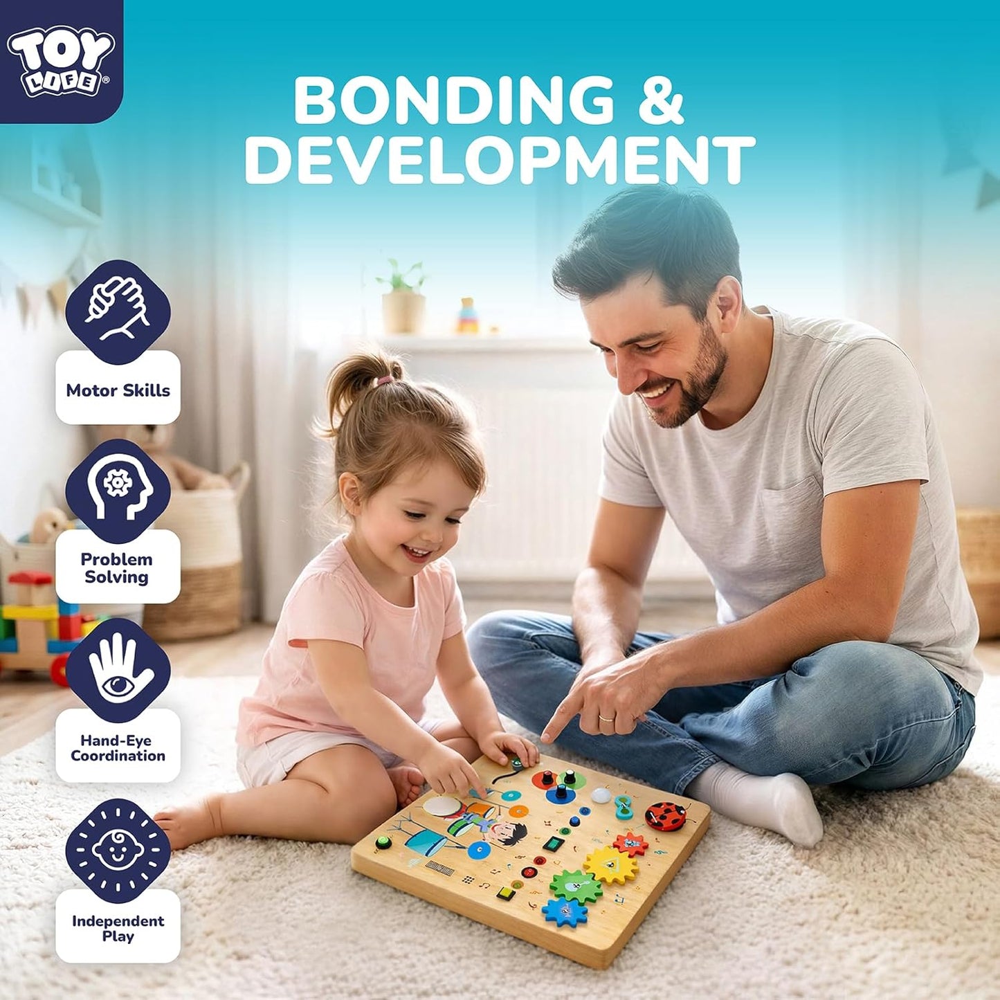 TOY Life Toddler Montessori Busy Board, Wooden Butterfly Sensory Board Toys with LED Light Up Switchs, Baby Busy Fidget Boards Travel Toys, Easter Birthday Gifts for 1+ Year Old Kids Girls Boys