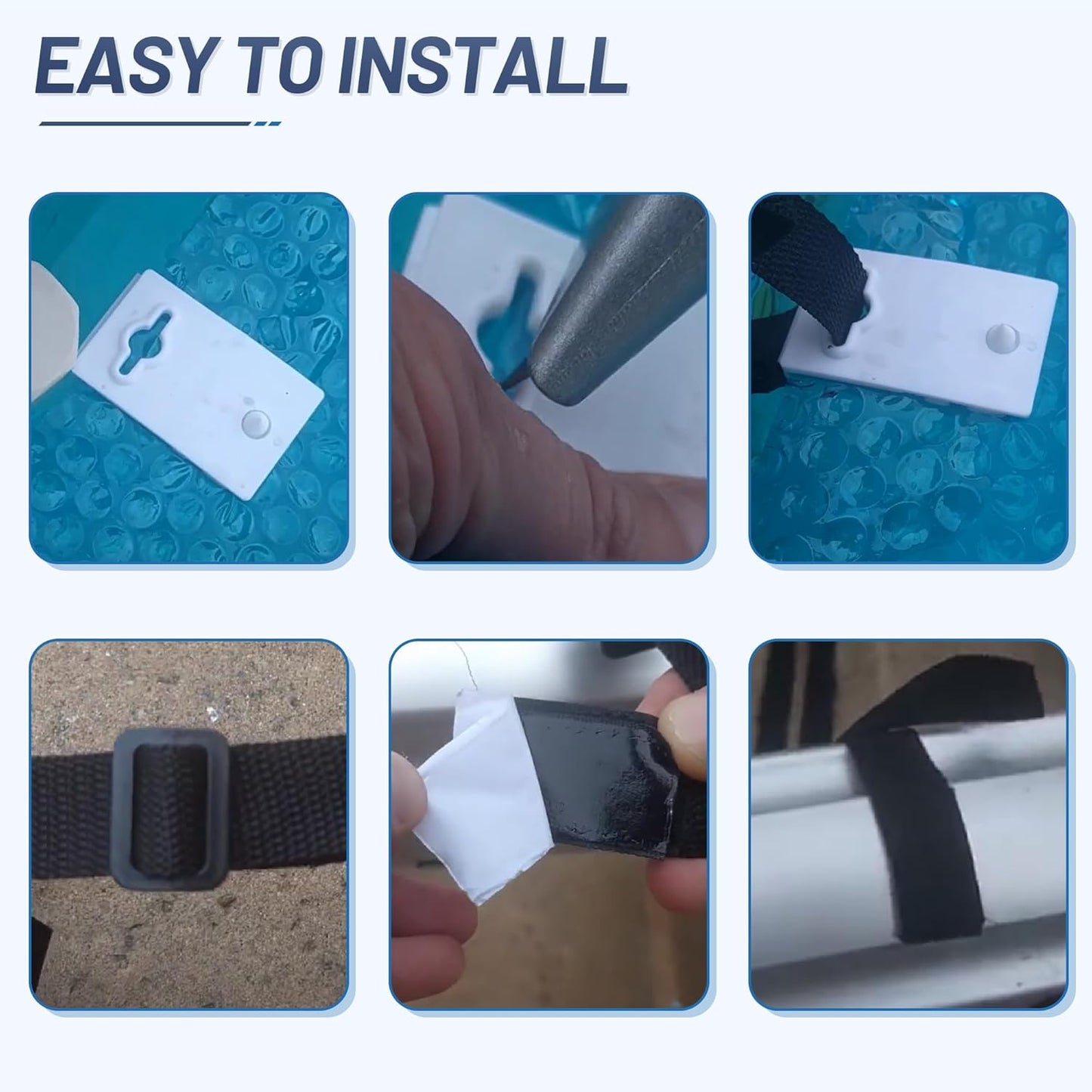 Solar Cover Reel Attachment Kit, Pool Cover Reel Straps and Clips for Inground Swimming Pool - Including 12 Cord Plates, 8 Adhesive Nylon Straps & Tabs, 8 Buckles