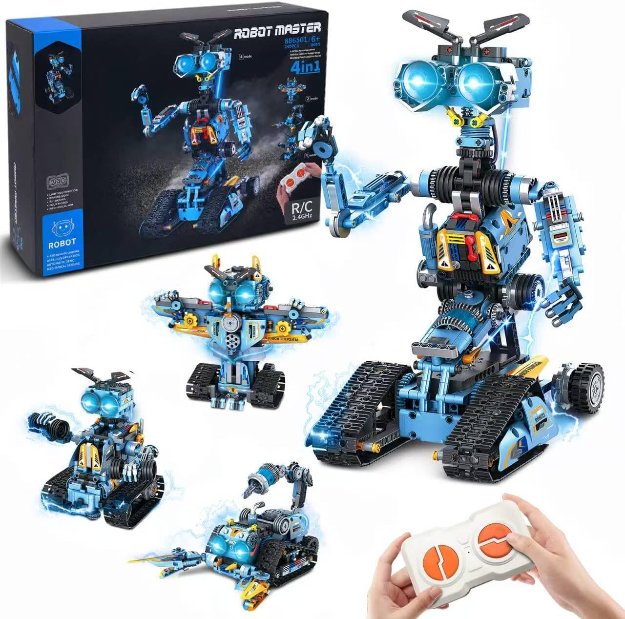 OKKIDY Robot Building Toys for Kids, 4-in-1 Rechargeable Remote Control RC Robotics STEM Building Block Kit RC Wall/Engineer Robot Toys for Boys Girls Ages 6 7 8 9 10 11 12+ (813PCS)