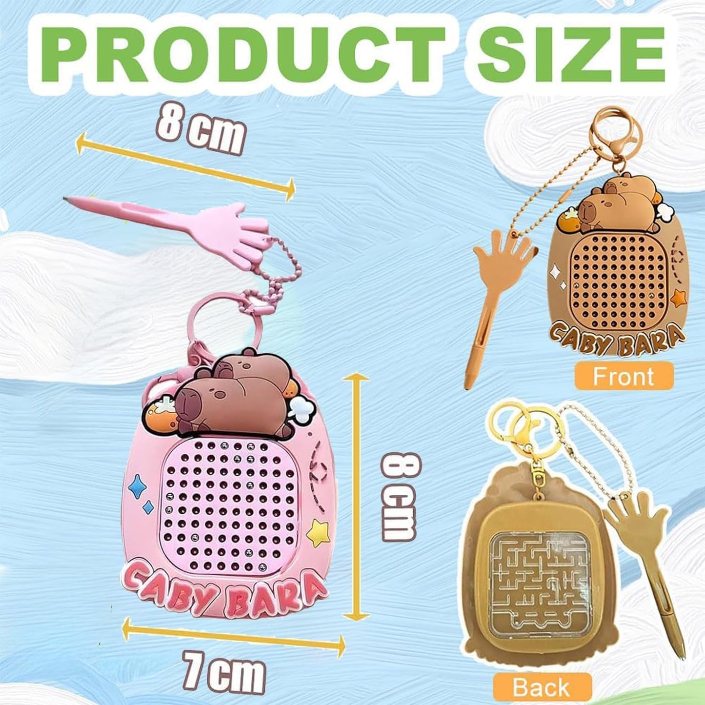 Fidget Keyring Set for Adults Anxiety Relief, BULATEW 3PCS Sensory Stress Relief Kit with Drawing Board & Maze Puzzle, Portable Focus Tools for Office Car, Capybara Bear Panda Decorative Keychains (B)