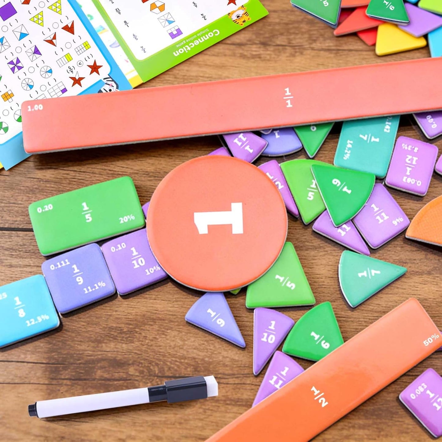 Magnetic Fraction Educational Puzzle Set, Fraction Tiles & Circles Demonstration Book, Montessori Math Manipulatives for Elementary Classroom, Hands-On Learning Tool for Fractions