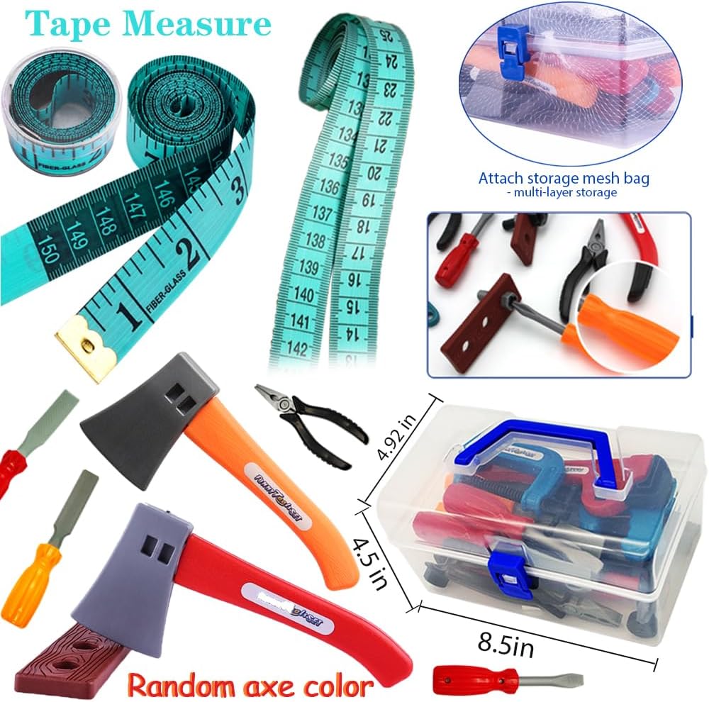 21 Pieces Kids Toy Tool Set and Power Play Tools, Construction Toys Working Tools Educational Pretend Role Play Set with a Handy Storage Box and Portable Sturdy Ideal Gifts Toolkit for Toddlers