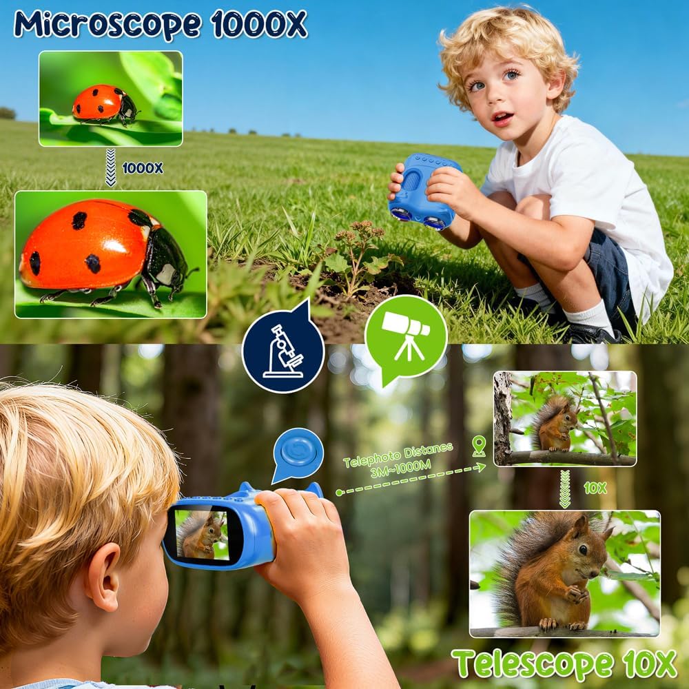 2-in-1 Kids Microscope Telescope, Temodu 2.0" 1000X Digital Microscope for Kids, HD Portable Education Telescope for Kids Birthday Festival Gift, Science Fun Toys for Children Age 4-12 (Purple)