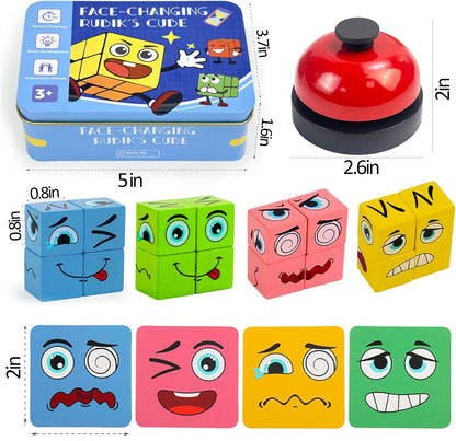 Wooden Face Changing Magic Cube Game, Montessori Puzzle Game for Kids Educational Face Changing Cubes