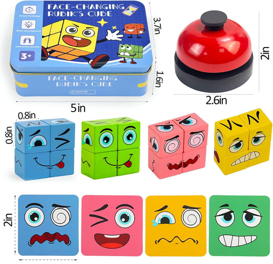 Wooden Face Changing Magic Cube Game, Montessori Puzzle Game for Kids Educational Face Changing Cubes
