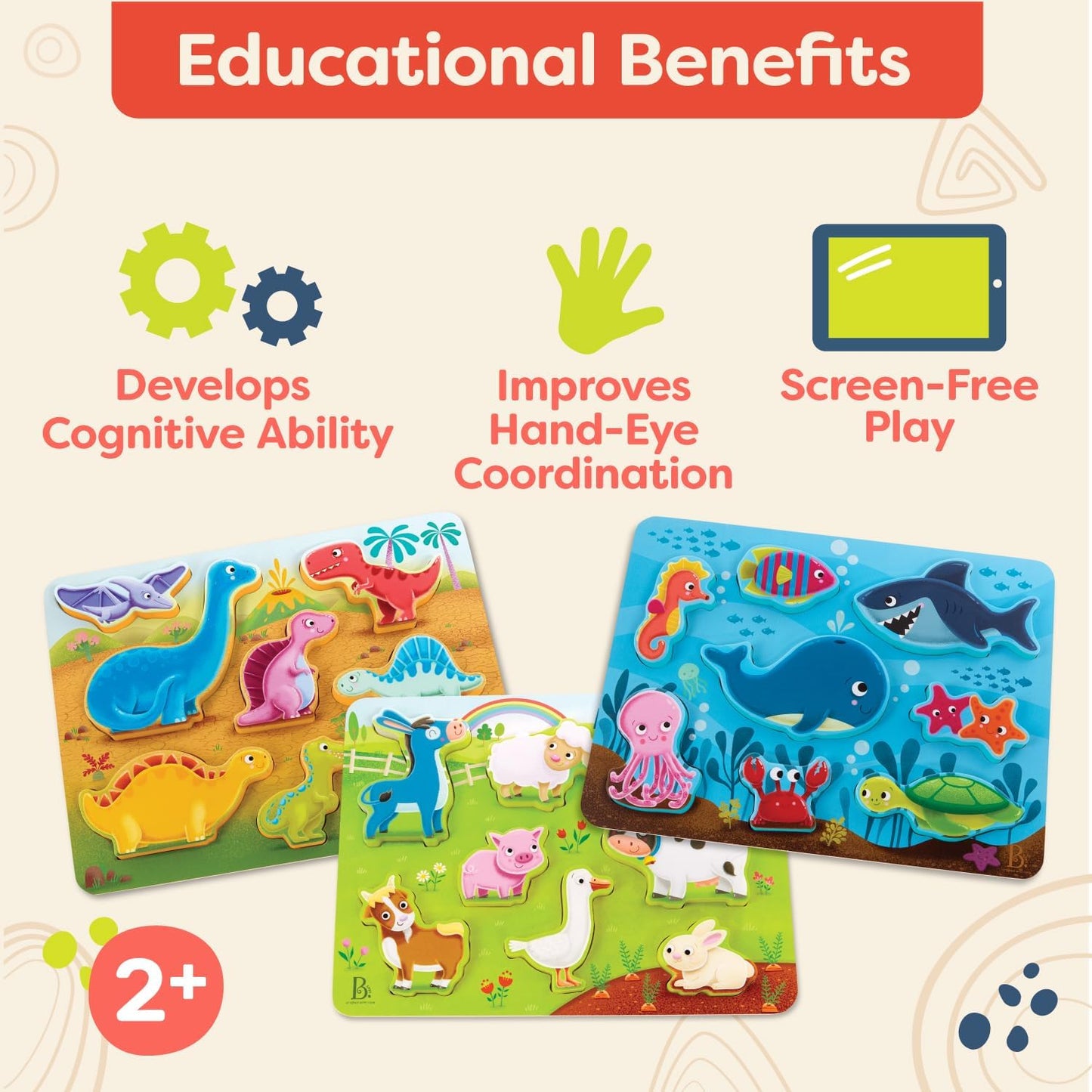 B. toys – Peek & Explore – School BusChunky Puzzle for Toddlers,Educational & Developmental Toys for Kids – 2+ Years